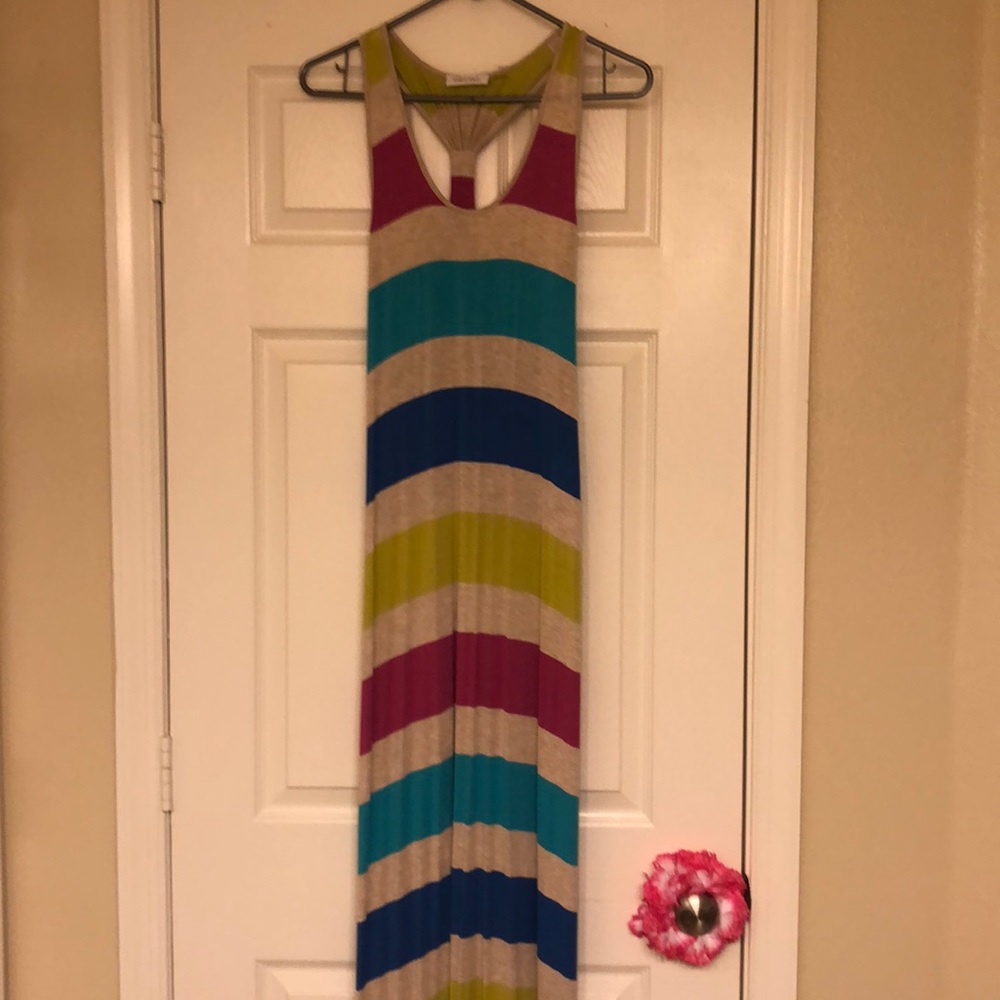 Multi-colored racerback maxi dress.